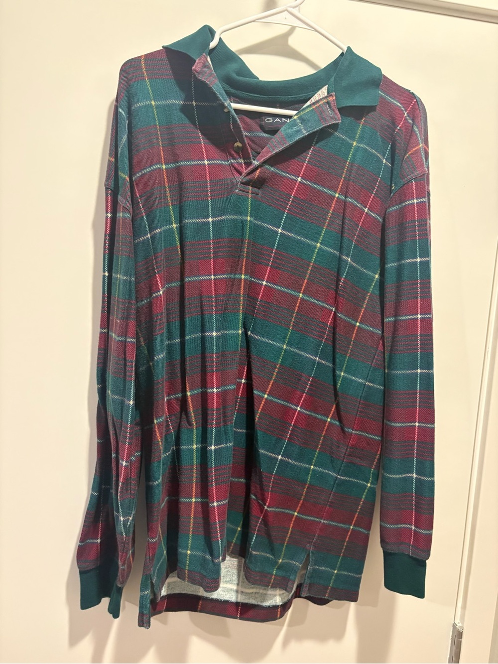 Gant Men's Teal & Burgundy Plaid Rugby Polo